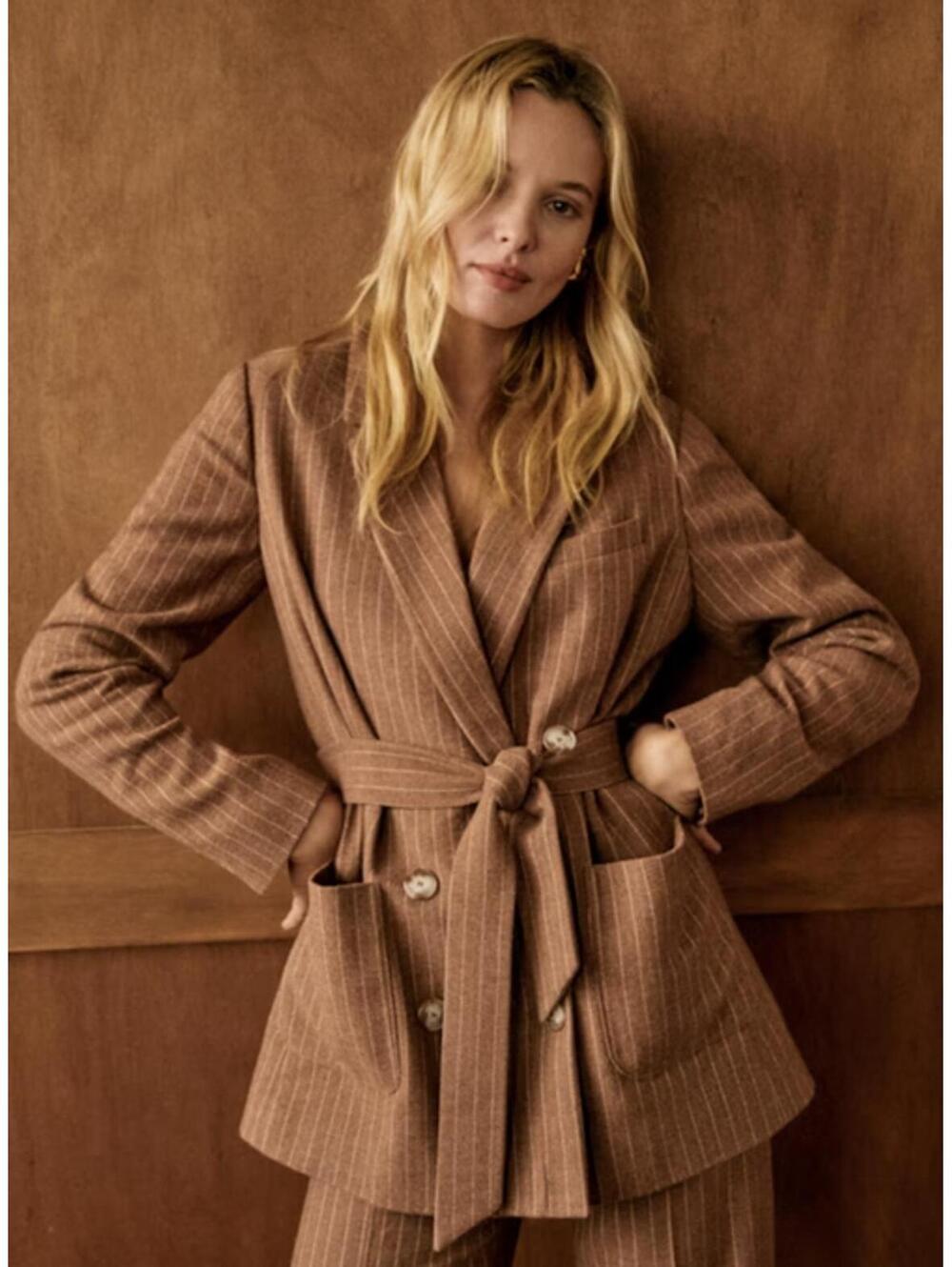 Sézane Beryn Jacket in Ecru/Brown Stripes Size 44 US 12